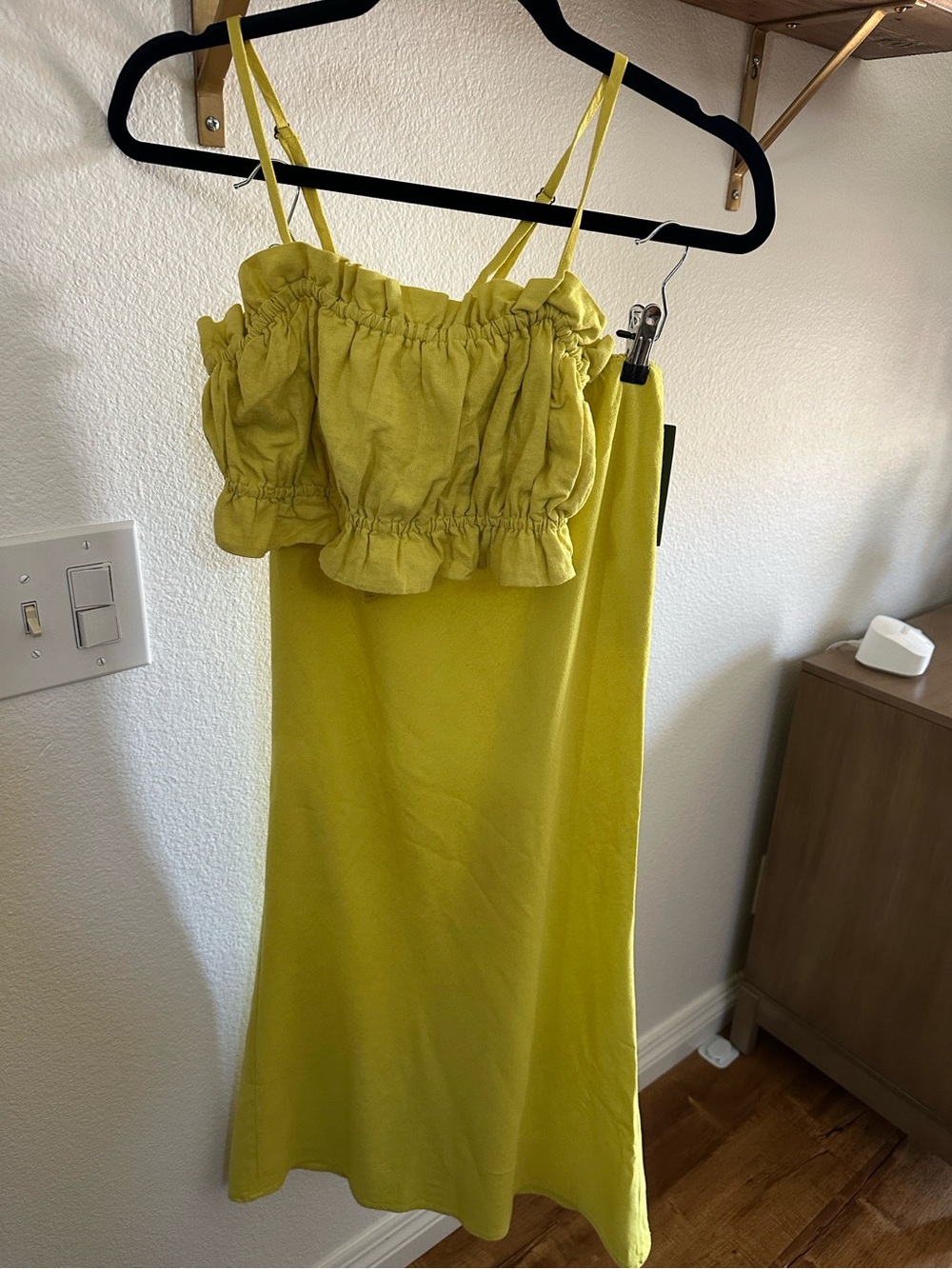 Wild Fable NEW LinenBlend Bow-Front
Maxi Skirt Ruched Crop Top & Skirt Set